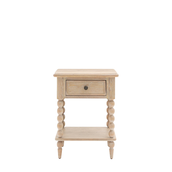 Oak Bobbin 1 Drawer Wooden Bedside Table